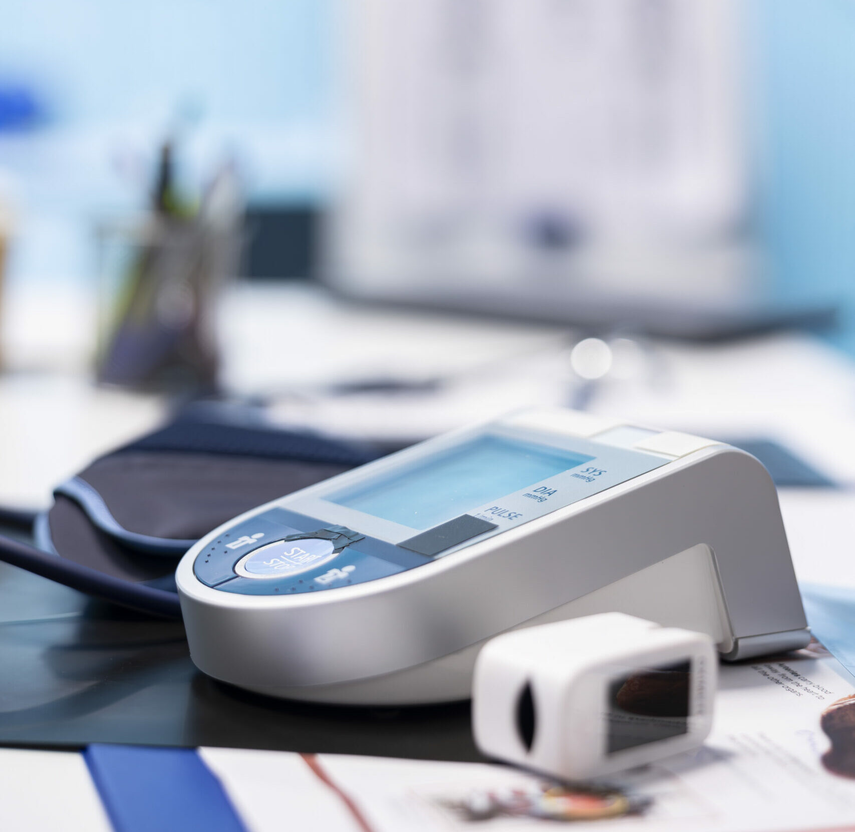 Empty medical office equipped with diagnostic tools and blood pressure monitor